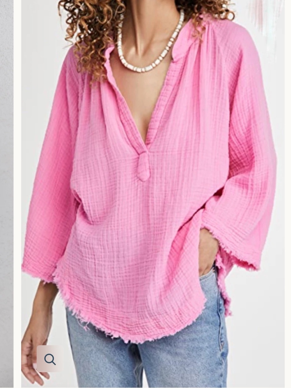 9seed Marrakesh Pink Gauze cover up top% cotton V-neck raglan half-sleeves small